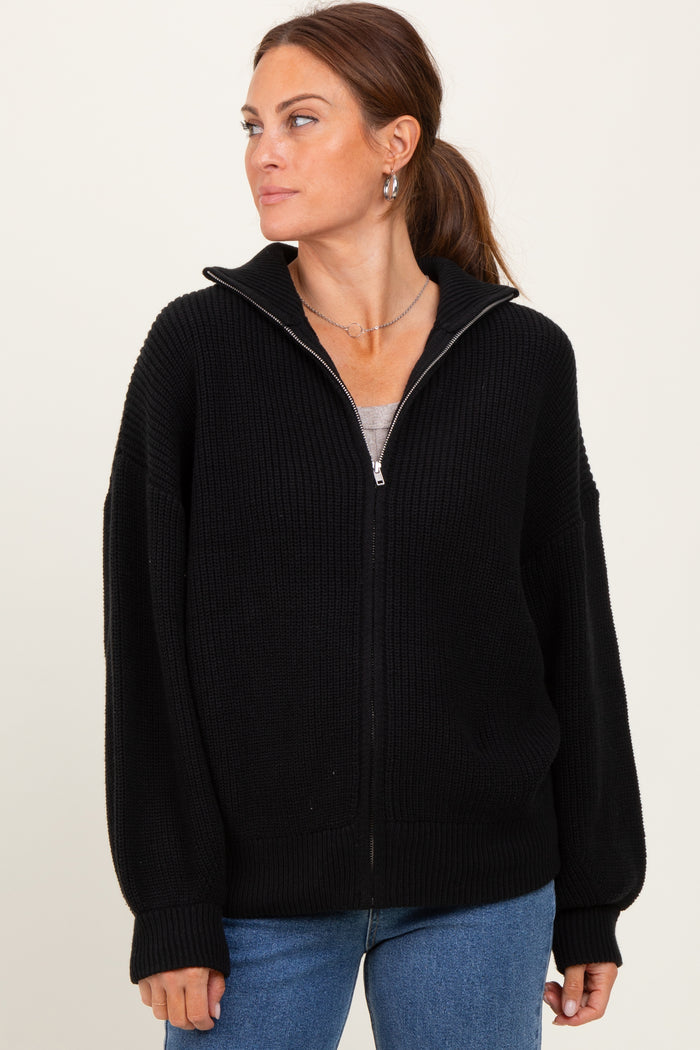 Black Oversized Zip Up Cardigan