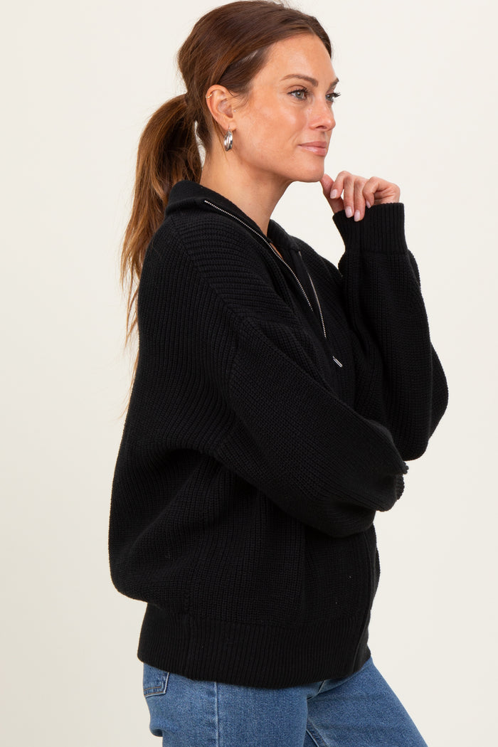 Black Oversized Zip Up Cardigan