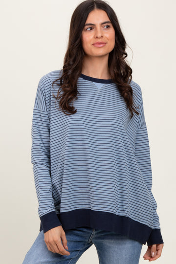 Blue Striped Oversized Crewneck Pullover