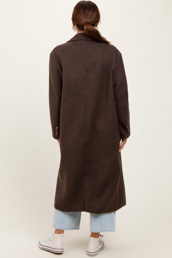 Brown Felted Double Breasted Lapel Button Coat