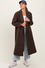 Brown Felted Double Breasted Lapel Button Coat