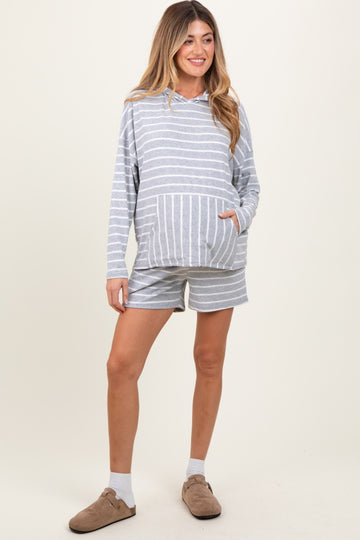 Heather Grey Cozy Striped Ribbed Two-Piece Maternity Lounge Set