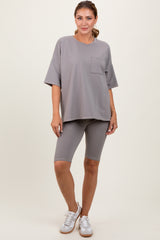 Mocha Oversized Short Sleeve Biker Short Set