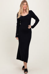 Black Ribbed Knit Maxi Sweater Dress