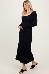 Black Ribbed Knit Maxi Sweater Dress