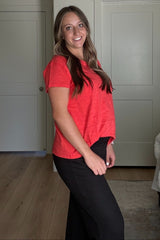 Black Ribbed Smocked Waistband Wide Leg Maternity Pants