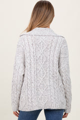 Heather Grey Cable Knit Collared Maternity Button Up Cardigan