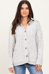 Heather Grey Cable Knit Collared Button Up Cardigan