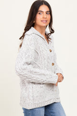 Heather Grey Cable Knit Collared Button Up Cardigan