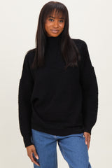 Black Ribbed Knit Turtleneck Dolman Sleeve Sweater
