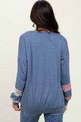 Blue Multicolor Trim French Terry Sweatshirt