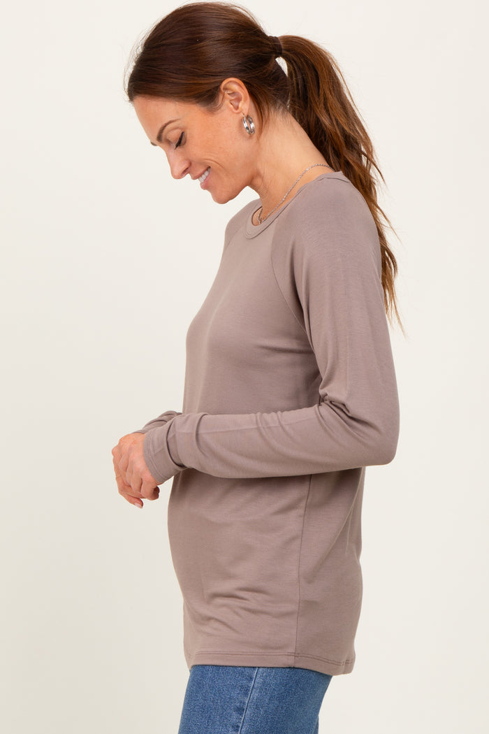 Light Taupe Basic Boatneck Long Sleeve Top