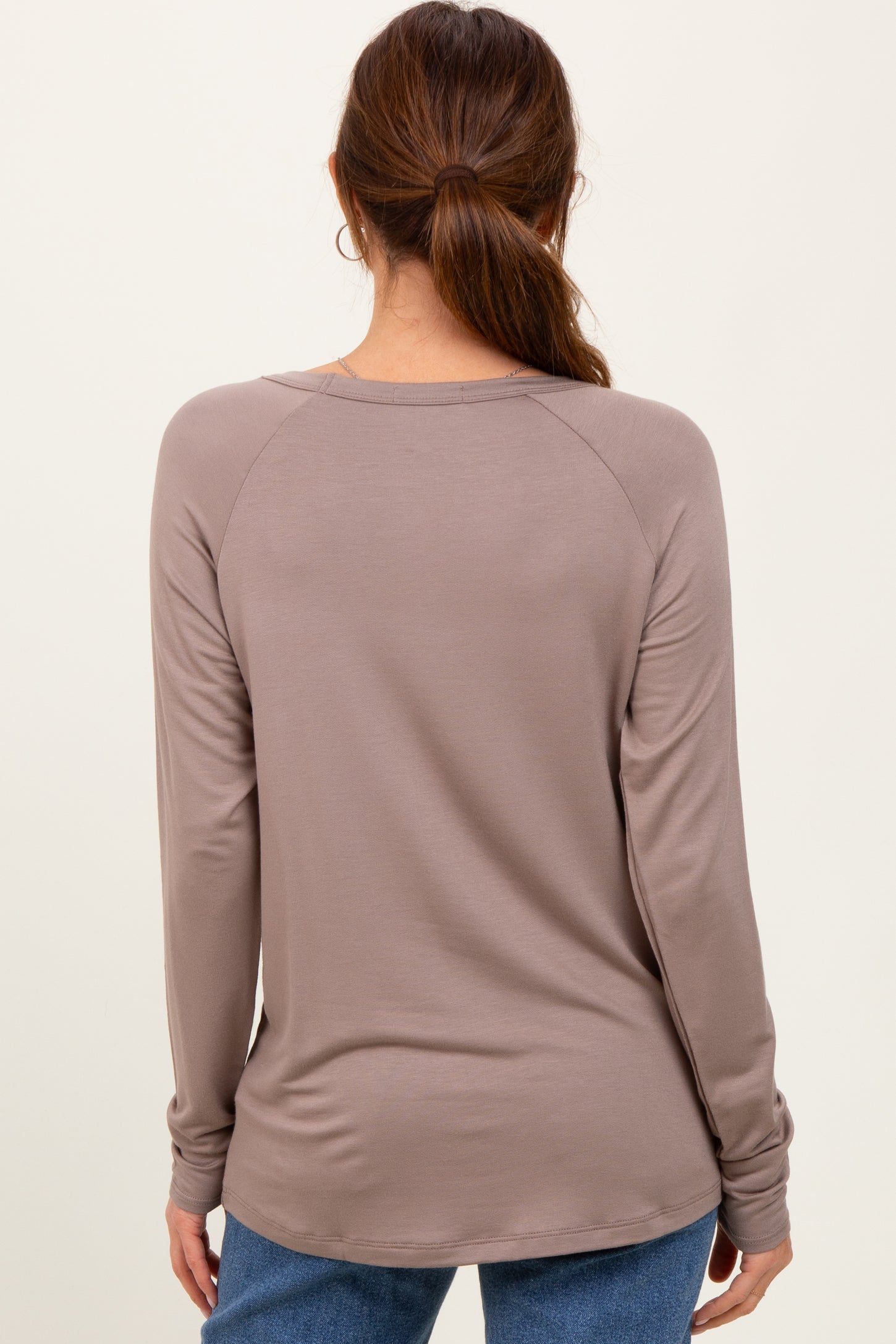 Light Taupe Basic Boatneck Long Sleeve Top