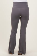 Grey Fold Over Waistband Maternity Flared Pants