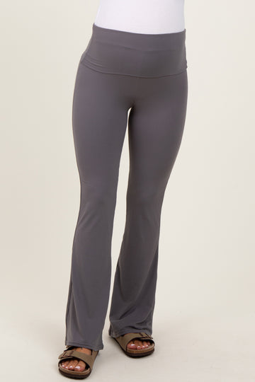 Grey Fold Over Waistband Maternity Flared Pants