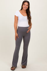 Grey Fold Over Waistband Maternity Flared Pants