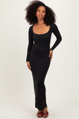 Black Long Sleeve Side Slit Maxi Dress
