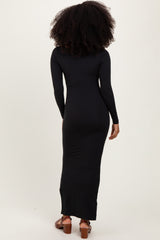 Black Long Sleeve Side Slit Maxi Dress