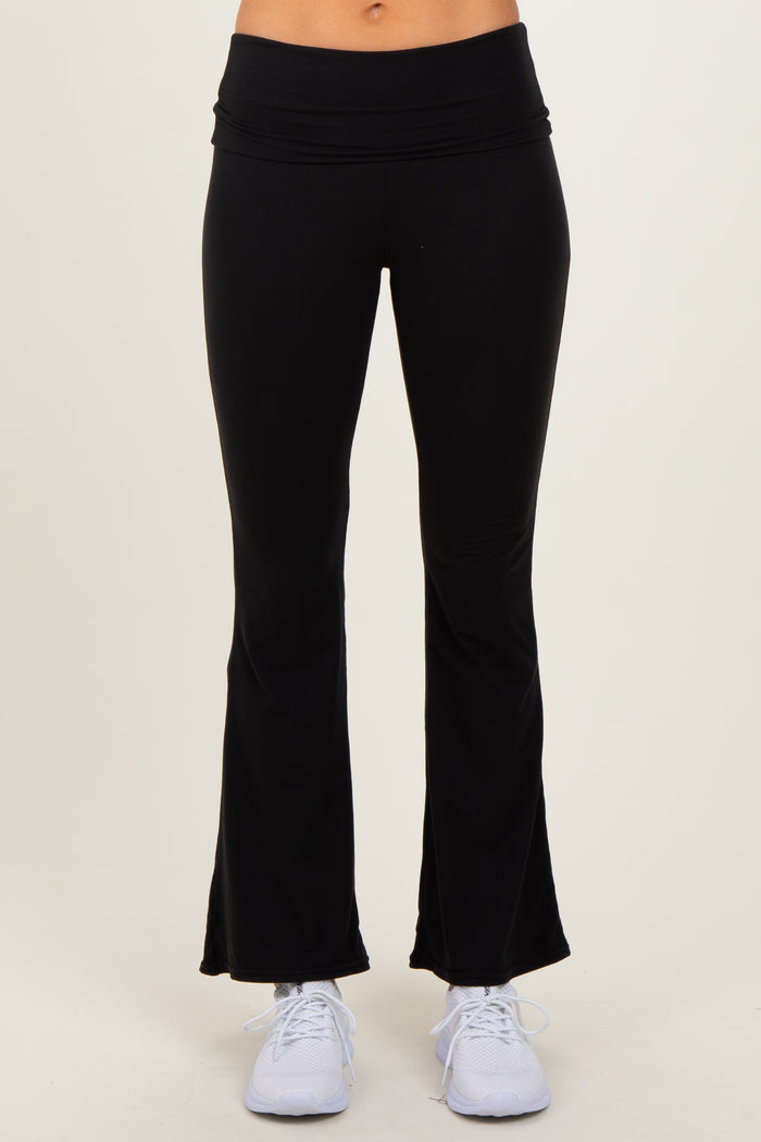 Black Fold Over Waistband Flared Pants