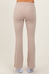 Cream Fold Over Waistband Flared Pants