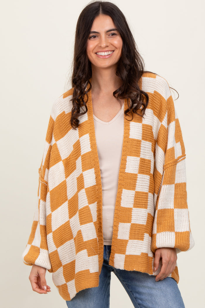 Yellow Checkered Oversized Cardigan