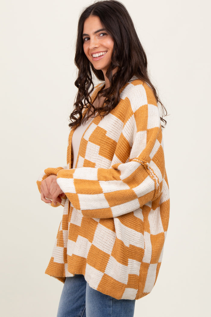 Yellow Checkered Oversized Cardigan