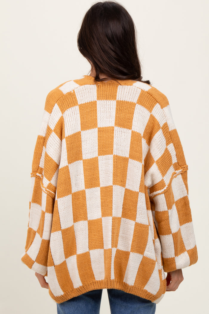 Yellow Checkered Oversized Cardigan