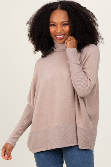 Beige Turtle Neck Brushed Heather Knit Sweater