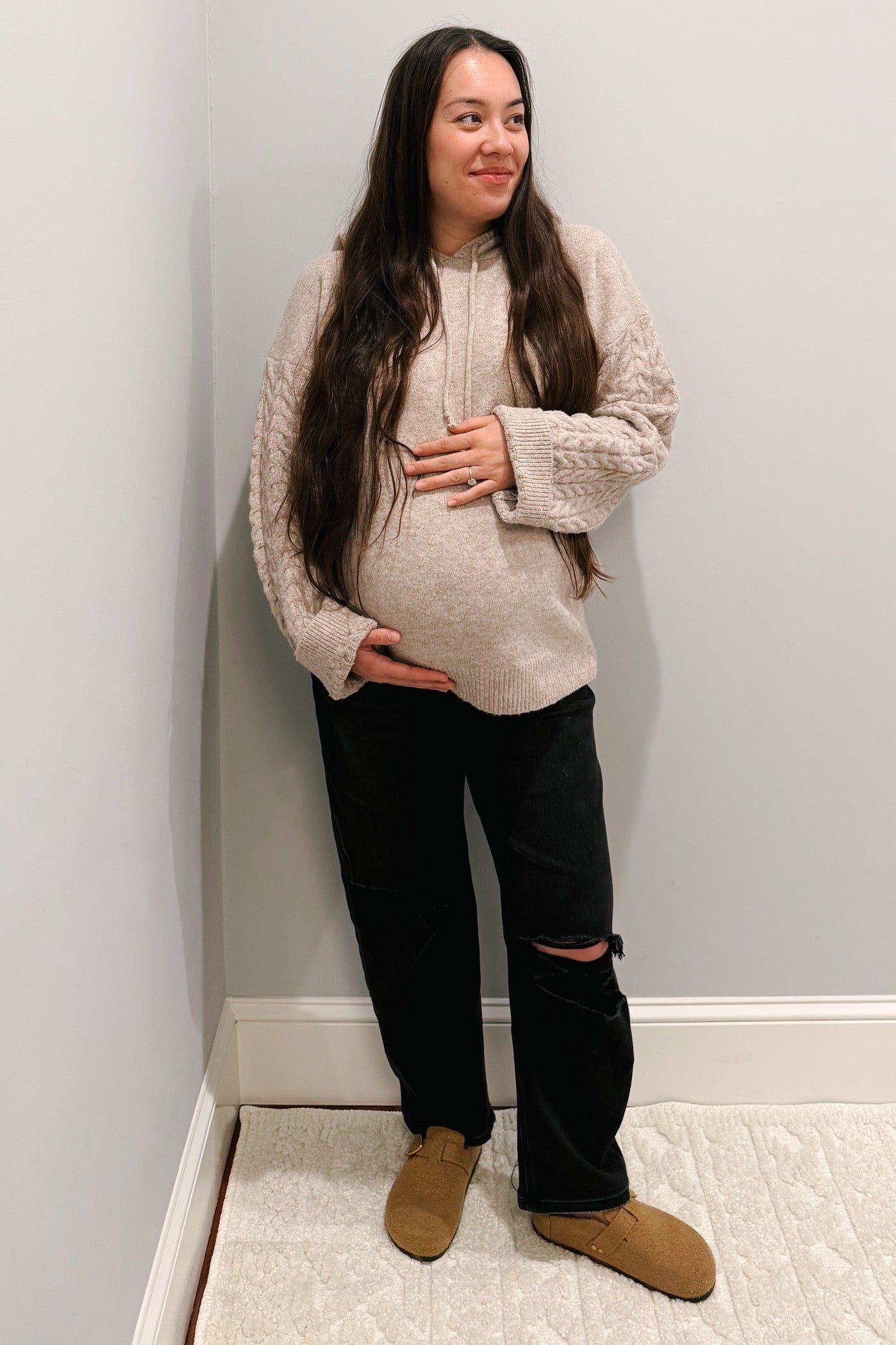 Black Distressed Open Knee Cropped Maternity Barrel Jeans