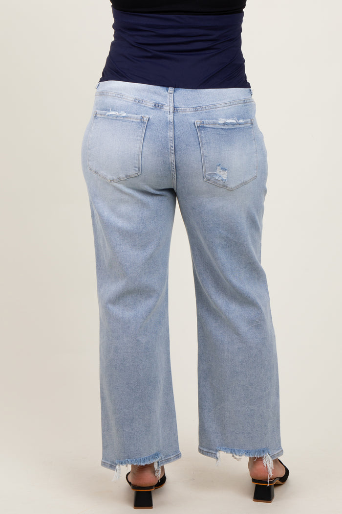 Light Blue Distressed Open Knee Straight Leg Maternity Plus Jeans