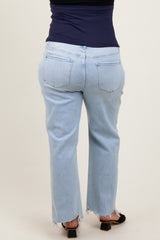 Light Blue Distressed Hem Slim Wide Leg Maternity Plus Jeans