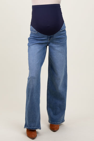 Blue Washed Wide Leg Maternity Jeans