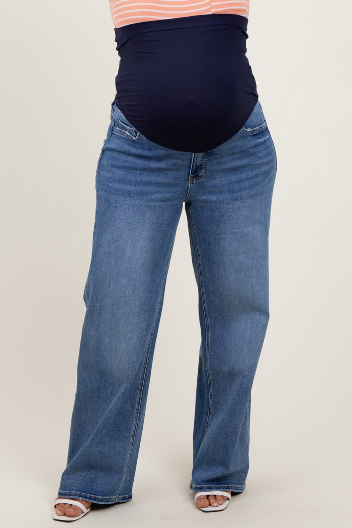 Blue Washed Wide Leg Maternity Plus Jeans