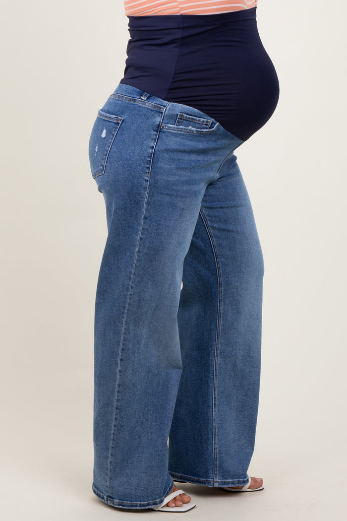 Blue Washed Wide Leg Maternity Plus Jeans