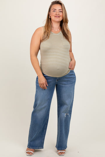 Blue Distressed Open Knee Wide Leg Maternity Plus Jeans
