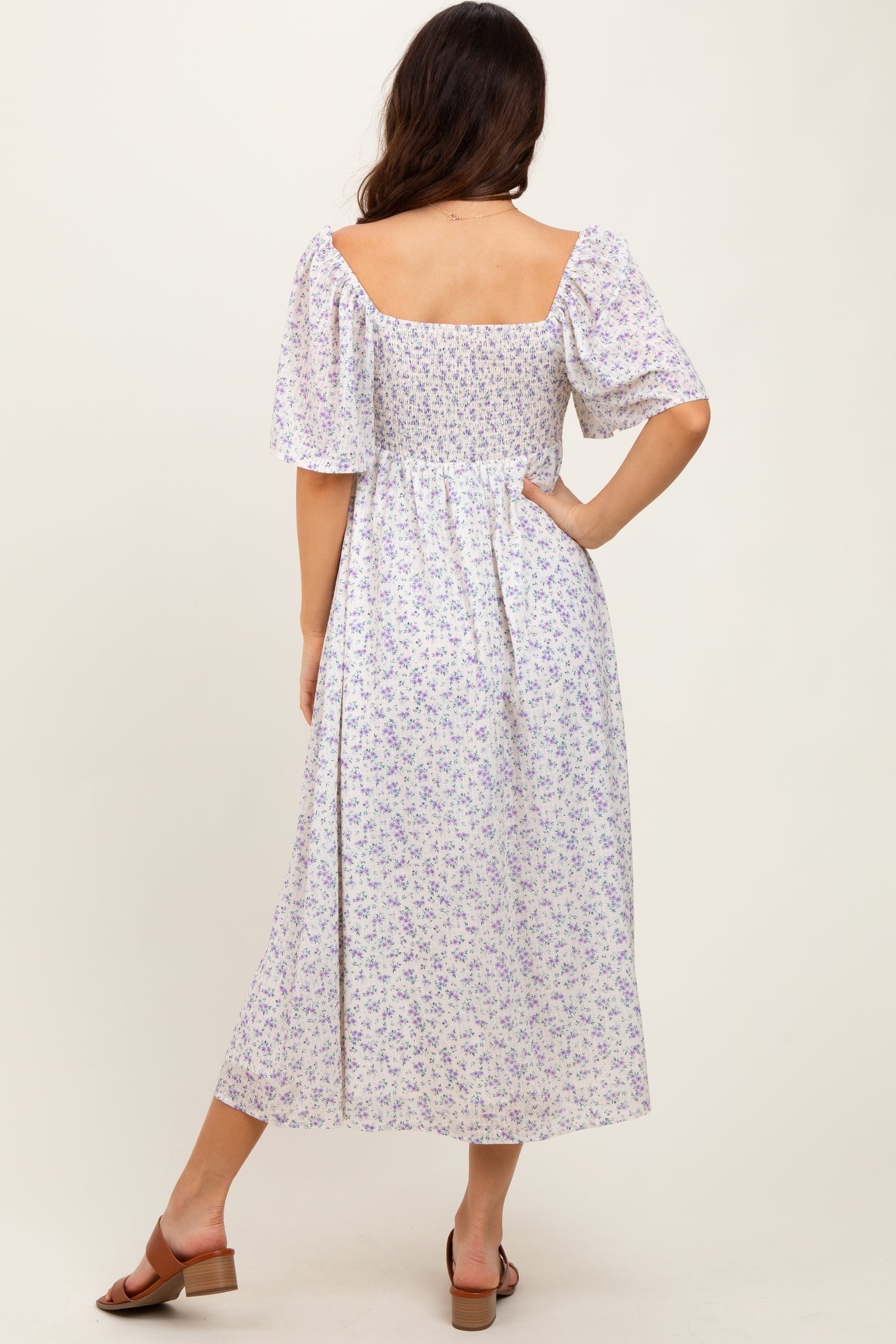 Lavender Floral Front Tie Midi Dress