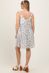 Blue Floral Plisse Texture Mini Dress