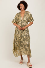 Olive Metallic Floral Jacquard Overlay Maternity Maxi Dress
