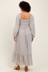 Lavender Floral Smocked Lace Trim Sweetheart Maxi Dress