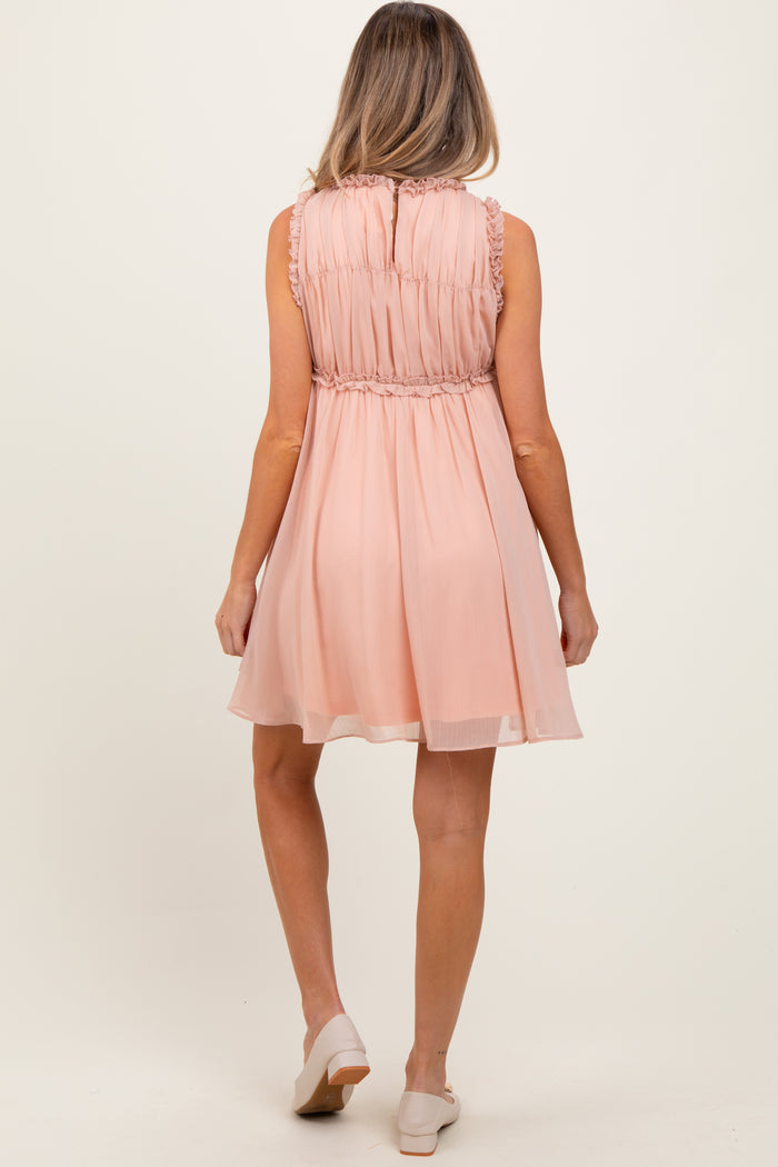 Peach Ruffle Detail Sleeveless Maternity Mini Dress