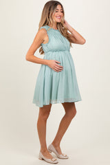 Light Olive Ruffle Detail Sleeveless Maternity Mini Dress