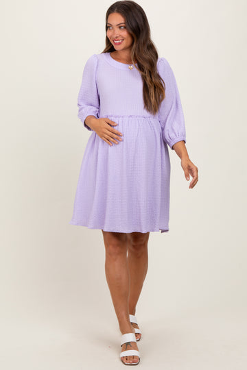 Lavender Knit Ruffle Trim Maternity Dress
