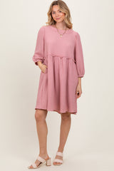 Mauve Knit Ruffle Trim Maternity Dress