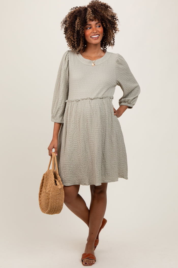 Sage Knit Ruffle Trim Maternity Dress
