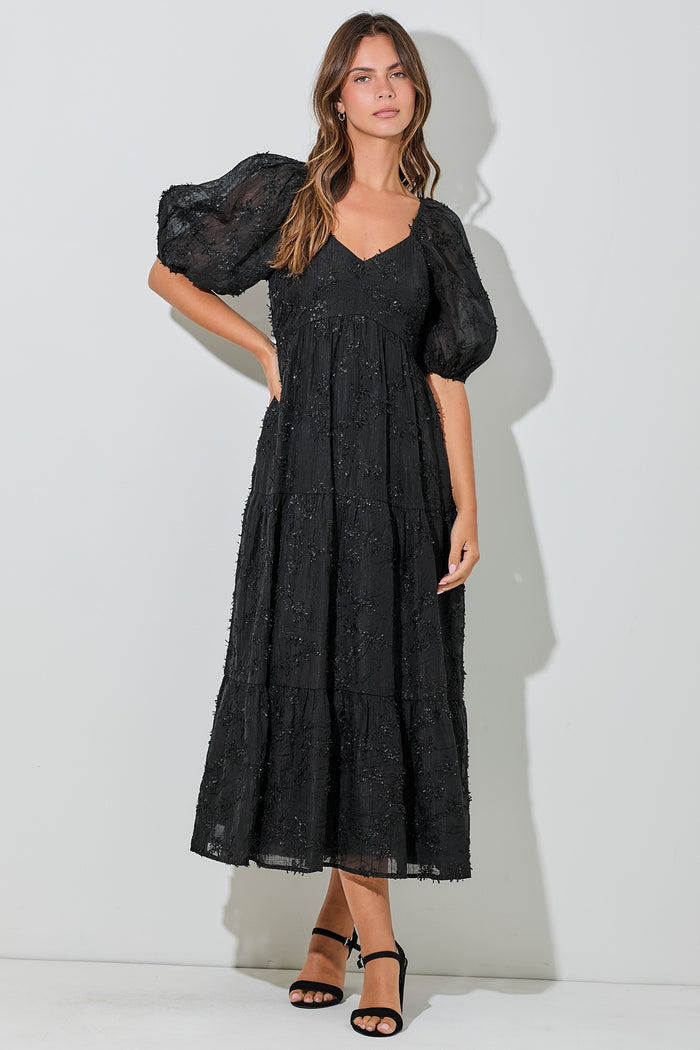 Black Embroidered Floral Overlay Maternity Midi Dress