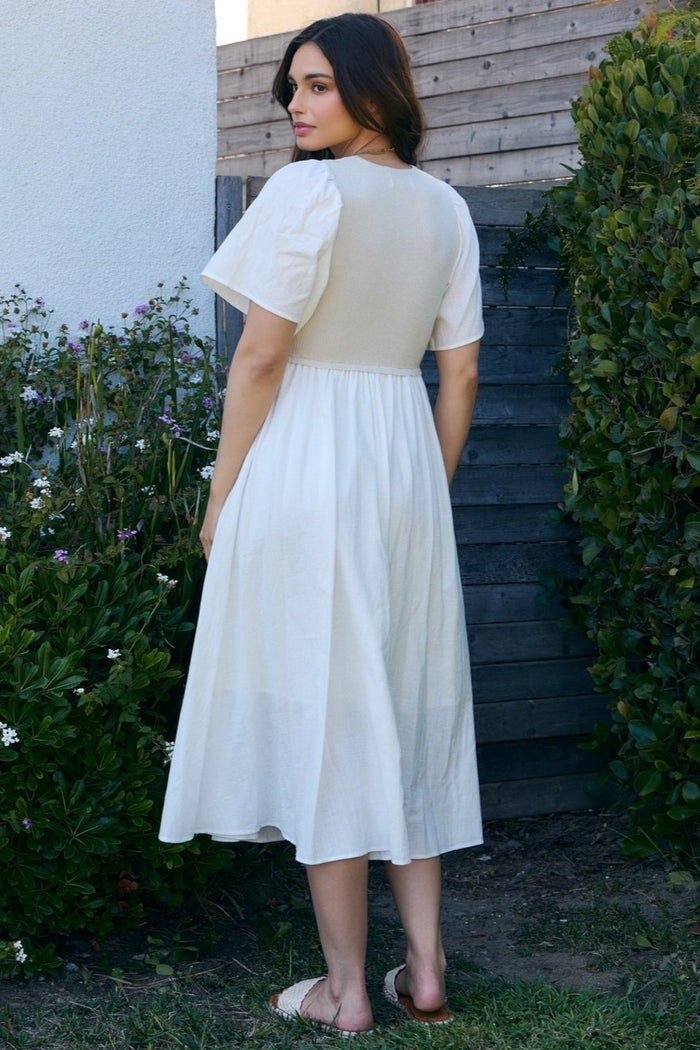 Ivory Ribbed Knit Contrast Top Midi Dress