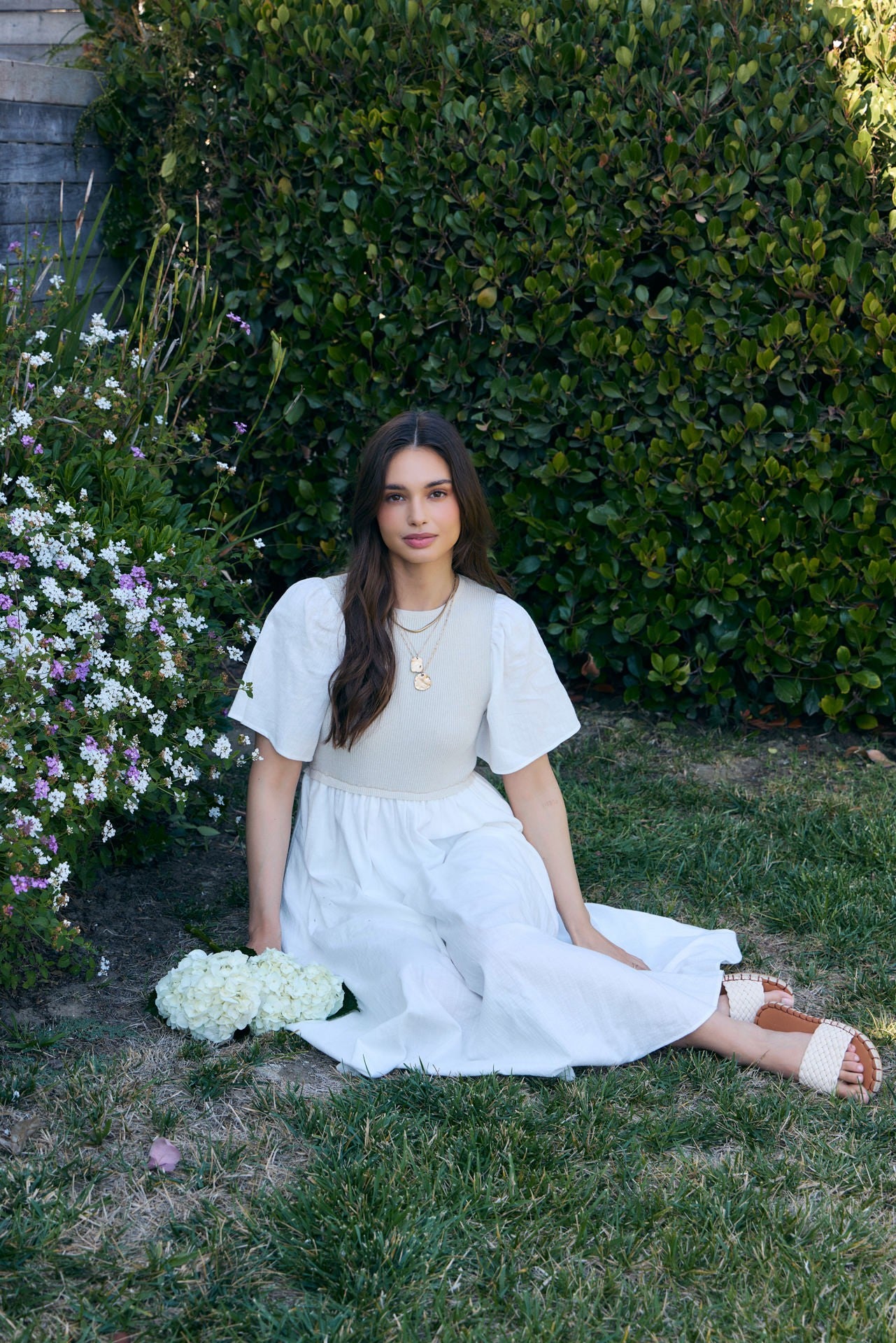 Ivory Ribbed Knit Contrast Top Midi Dress