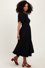 Black Ribbed Knit Contrast Top Midi Dress