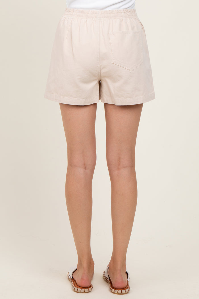 Beige Woven Cotton Shorts