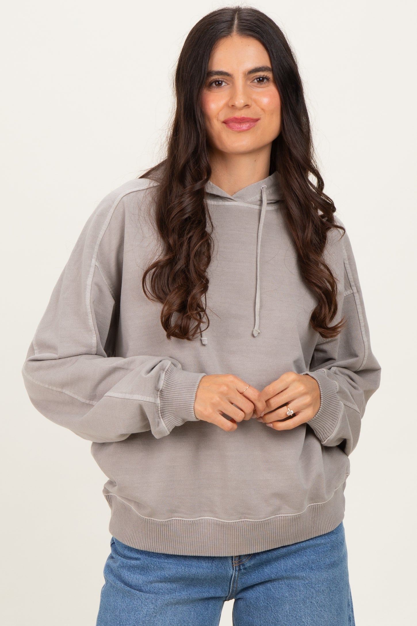 Beige French Terry Hooded Sweatshirt